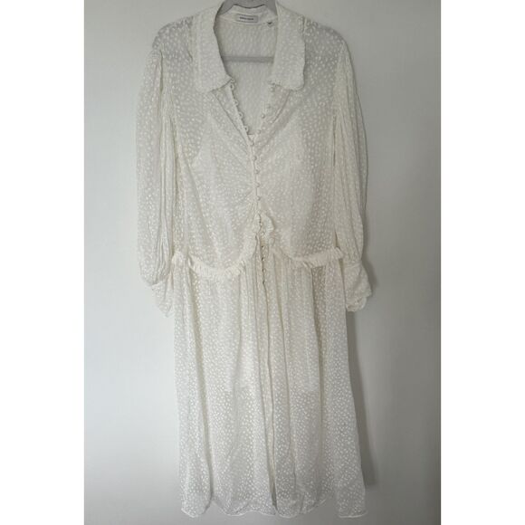 Rebecca Taylor Women's Ruffle Sheer Button Front Ruffle Trim Shirtdress Dress 12 - Picture 2 of 13